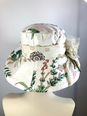One of a kind soft floral sun hat. Handmade Wide Brim Women's Summer Sun Hat. Shabby chic  Ladies summer fabric hat. Fun Travel brim hat.
