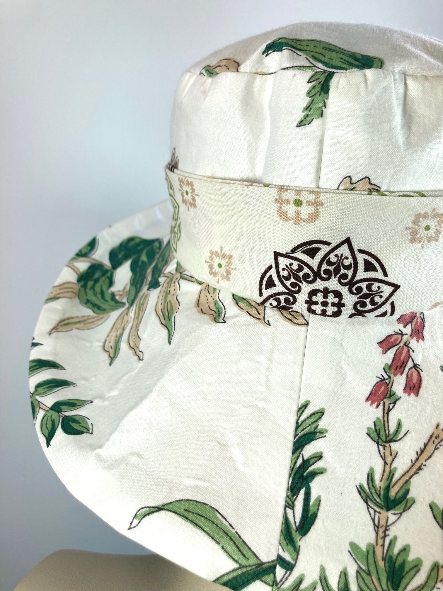 One of a kind soft floral sun hat. Handmade Wide Brim Women's Summer Sun Hat. Shabby chic  Ladies summer fabric hat. Fun Travel brim hat.