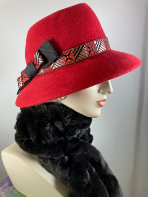 Women's Almost Fedora Warm Wool Felt Hat in Red for Winter. Ladies Winter Fedora Hat, What a Great Hat. Timeless Classic red medium brim hat