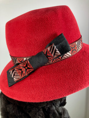 Women's Almost Fedora Warm Wool Felt Hat in Red for Winter. Ladies Winter Fedora Hat, What a Great Hat. Timeless Classic red medium brim hat