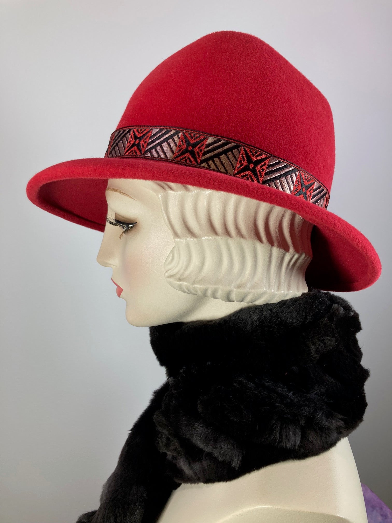 Women's Almost Fedora Warm Wool Felt Hat in Red for Winter. Ladies Winter Fedora Hat, What a Great Hat. Timeless Classic red medium brim hat