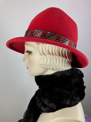 Women's Almost Fedora Warm Wool Felt Hat in Red for Winter. Ladies Winter Fedora Hat, What a Great Hat. Timeless Classic red medium brim hat
