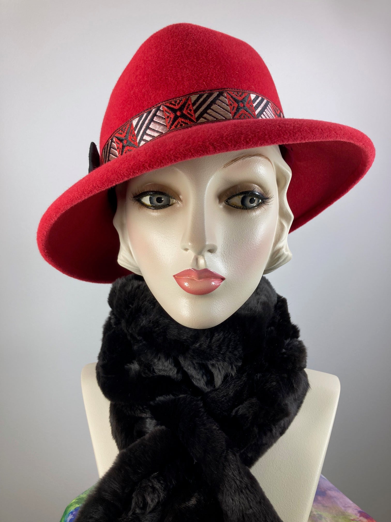 Women's Almost Fedora Warm Wool Felt Hat in Red for Winter. Ladies Winter Fedora Hat, What a Great Hat. Timeless Classic red medium brim hat