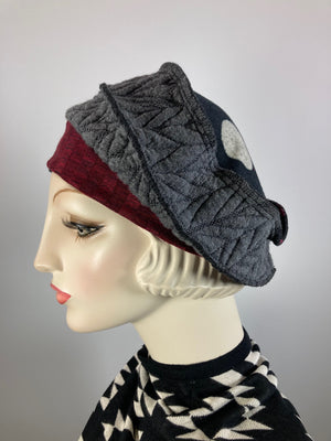 Womens Comfortable Slouchy Beret. Knit black gray burgundy Hat. Slouch Hat. Boho chic casual hat. Ladies travel hat. Stylish fabric hat.