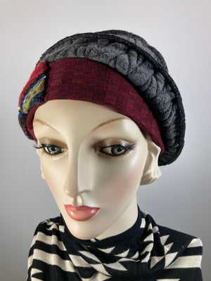 Womens Comfortable Slouchy Beret. Knit black gray burgundy Hat. Slouch Hat. Boho chic casual hat. Ladies travel hat. Stylish fabric hat.