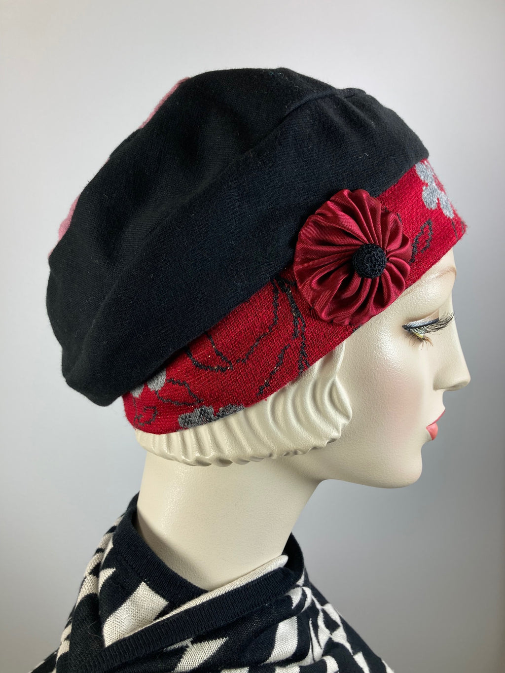 Womens Comfortable Slouchy Beret. Black gray red pink Hat. Slouch Hat. Boho chic casual hat. Ladies travel hat. Stylish fabric hat.