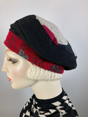 Womens Comfortable Slouchy Beret. Black gray red pink Hat. Slouch Hat. Boho chic casual hat. Ladies travel hat. Stylish fabric hat.