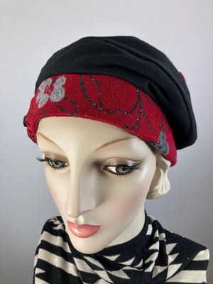 Womens Comfortable Slouchy Beret. Black gray red pink Hat. Slouch Hat. Boho chic casual hat. Ladies travel hat. Stylish fabric hat.