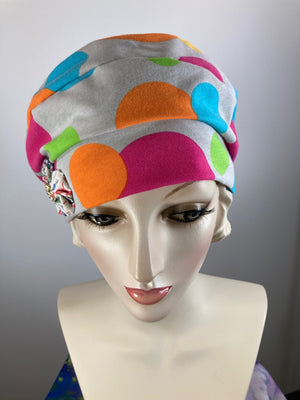 Womens Comfortable Slouchy Beret. Colorful knit polka dot Hat. Slouch Hat. Boho chic casual hat. Ladies travel hat. Stylish fabric hat.