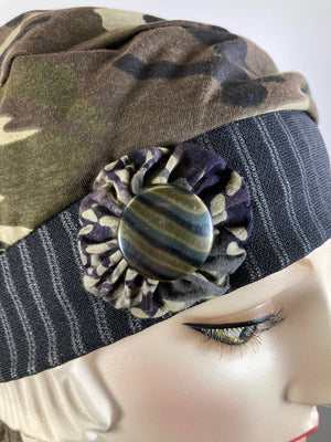 Womens Comfortable Slouchy Beret. Knit green black gray camo Hat. Slouch Hat. Boho chic casual hat. Ladies travel hat. Stylish fabric hat.