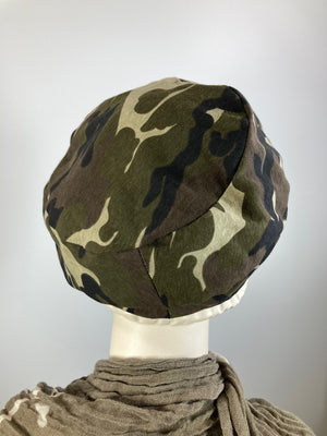 Womens Comfortable Slouchy Beret. Knit green black gray camo Hat. Slouch Hat. Boho chic casual hat. Ladies travel hat. Stylish fabric hat.