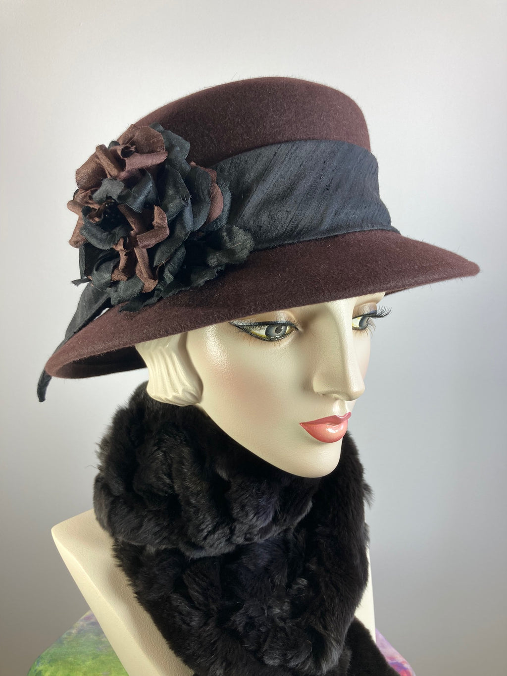 Women's Brown Mad Hatter Warm Wool Felt Hat for Winter. Ladies Winter stylish Hat, What a Great Hat. Timeless Classic brown medium brim hat