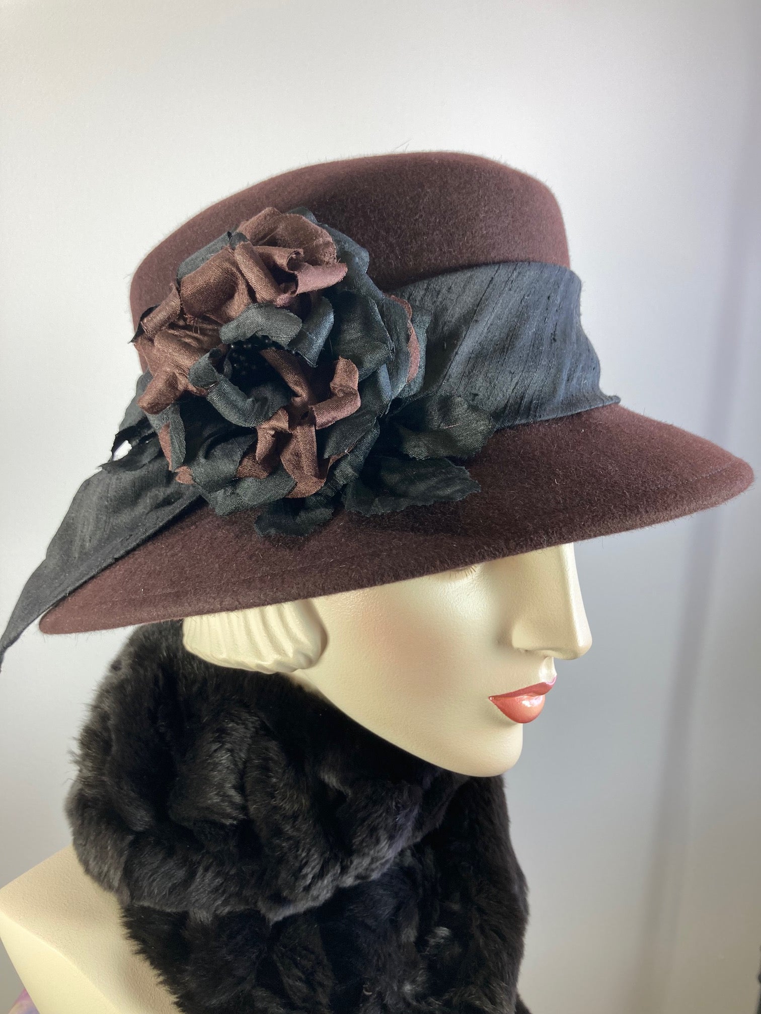 Women's Brown Mad Hatter Warm Wool Felt Hat for Winter. Ladies Winter stylish Hat, What a Great Hat. Timeless Classic brown medium brim hat