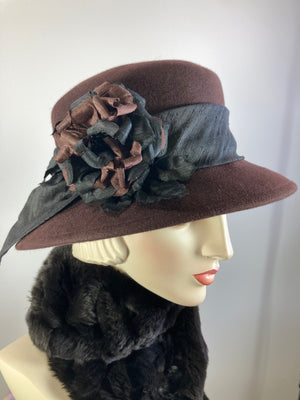Women's Brown Mad Hatter Warm Wool Felt Hat for Winter. Ladies Winter stylish Hat, What a Great Hat. Timeless Classic brown medium brim hat