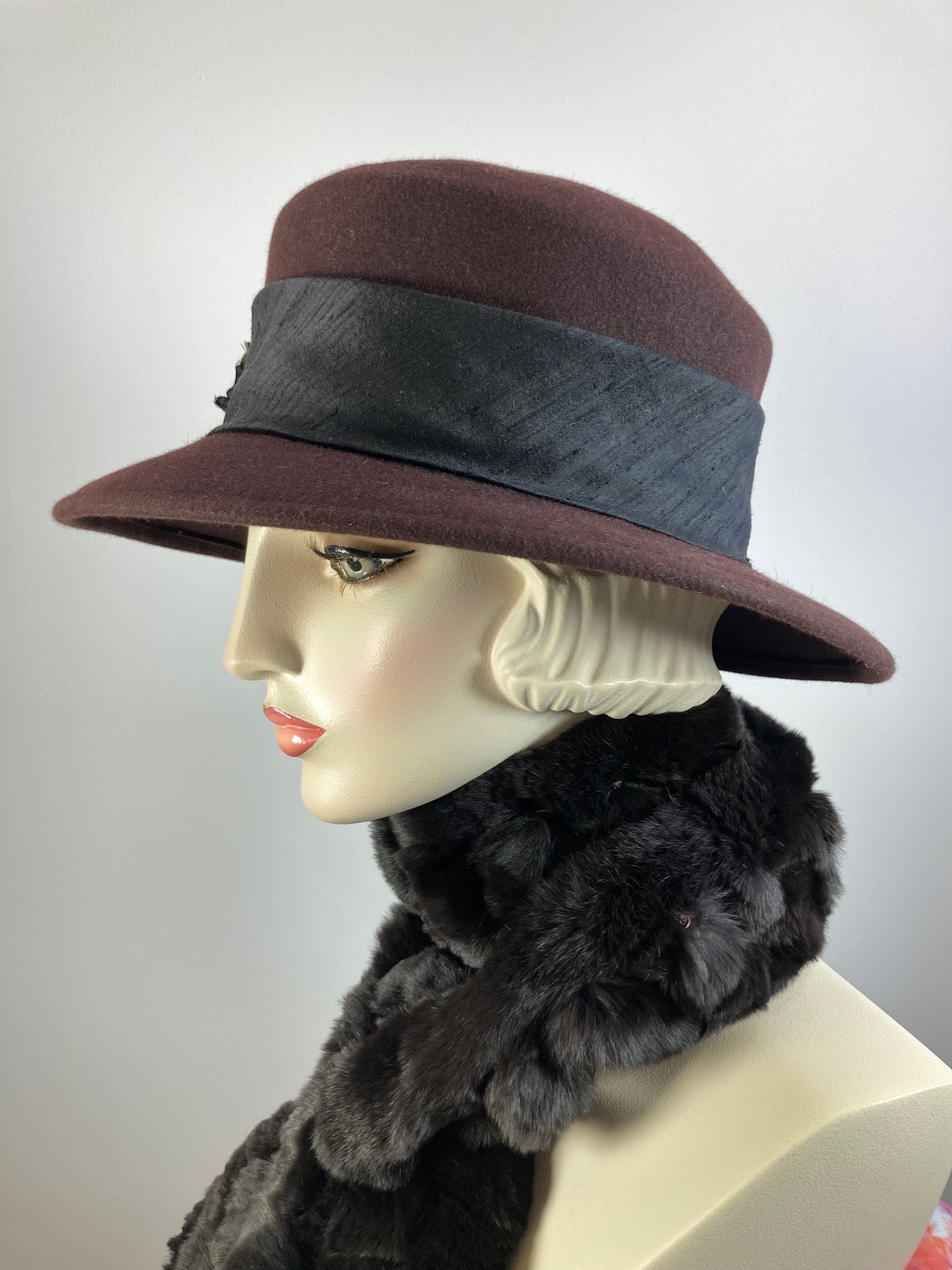 Women's Brown Mad Hatter Warm Wool Felt Hat for Winter. Ladies Winter stylish Hat, What a Great Hat. Timeless Classic brown medium brim hat