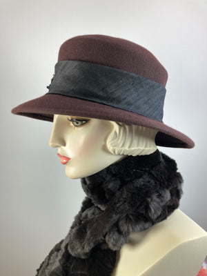 Women's Brown Mad Hatter Warm Wool Felt Hat for Winter. Ladies Winter stylish Hat, What a Great Hat. Timeless Classic brown medium brim hat