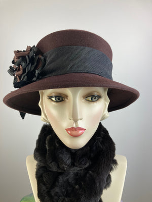 Women's Brown Mad Hatter Warm Wool Felt Hat for Winter. Ladies Winter stylish Hat, What a Great Hat. Timeless Classic brown medium brim hat