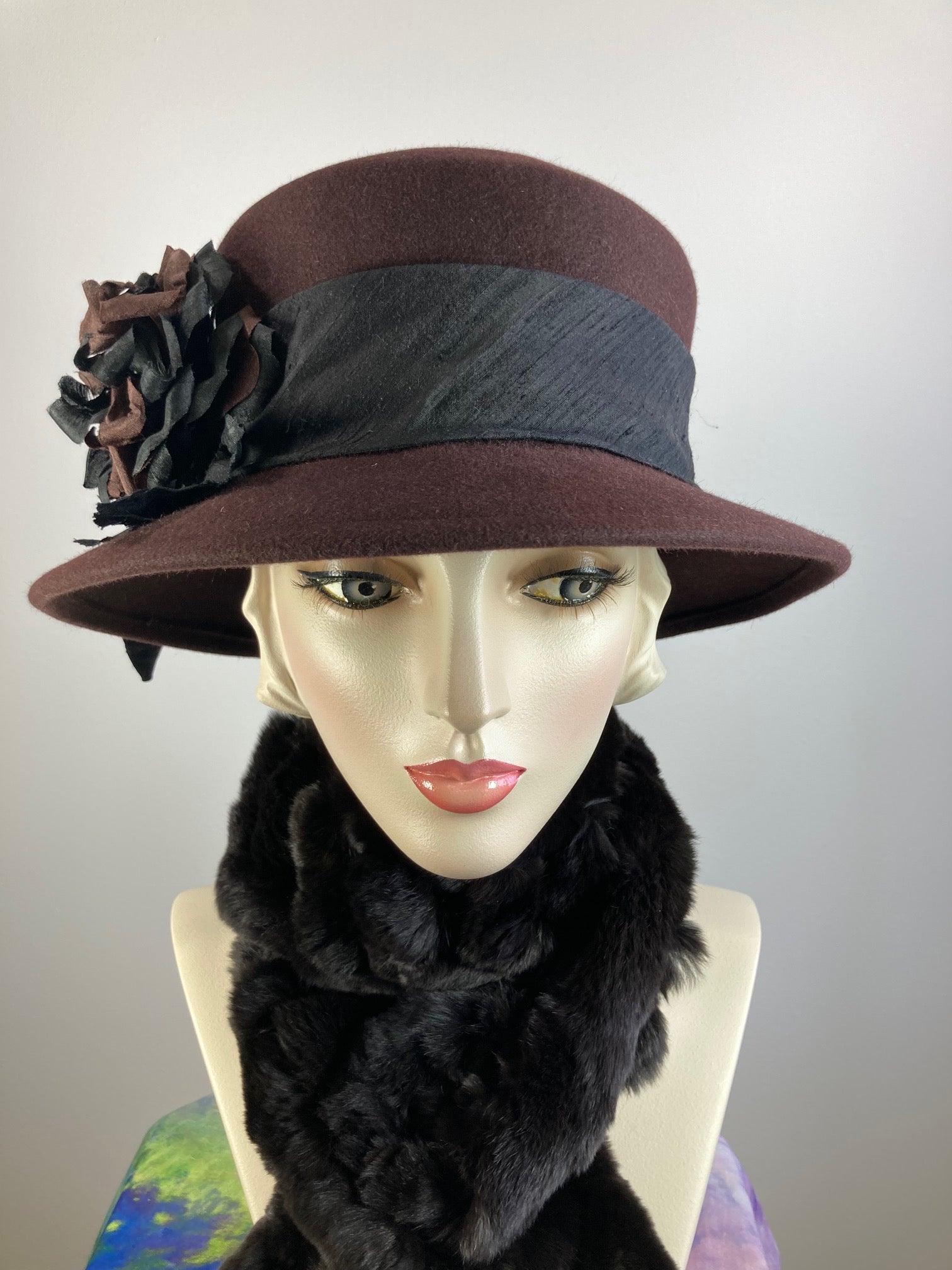 Women's Brown Mad Hatter Warm Wool Felt Hat for Winter. Ladies Winter stylish Hat, What a Great Hat. Timeless Classic brown medium brim hat