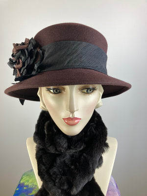 Women's Brown Mad Hatter Warm Wool Felt Hat for Winter. Ladies Winter stylish Hat, What a Great Hat. Timeless Classic brown medium brim hat