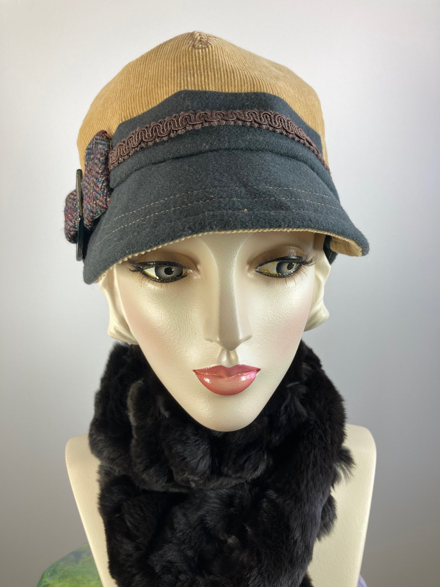 Women's winter hat baseball style. Newsboy hat Camel, Hunter Green. Casual hat ladies. Warm comfy hat. Fabric travel hat. Ladies soft hat.