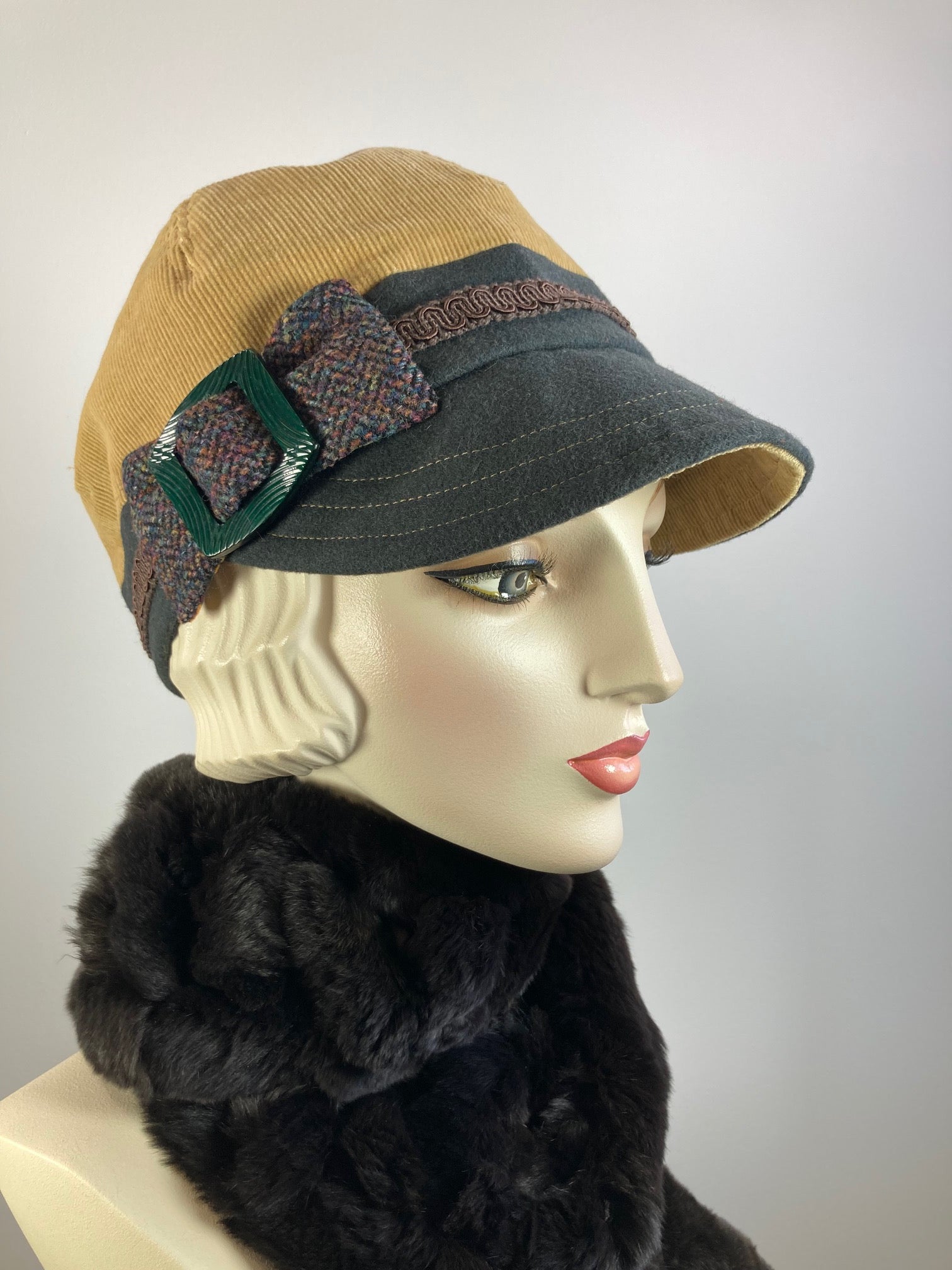 Women's winter hat baseball style. Newsboy hat Camel, Hunter Green. Casual hat ladies. Warm comfy hat. Fabric travel hat. Ladies soft hat.