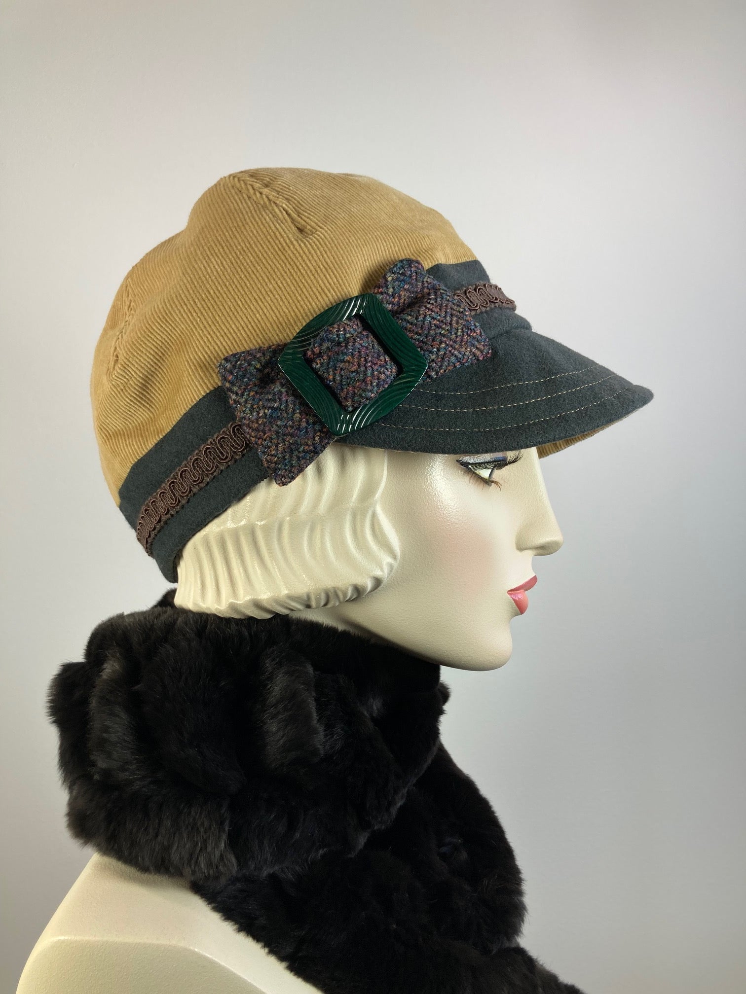 Women's winter hat baseball style. Newsboy hat Camel, Hunter Green. Casual hat ladies. Warm comfy hat. Fabric travel hat. Ladies soft hat.