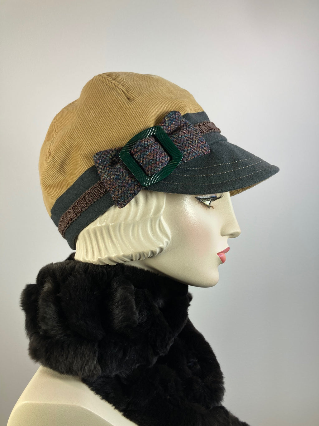 Women's winter hat baseball style. Newsboy hat Camel, Hunter Green. Casual hat ladies. Warm comfy hat. Fabric travel hat. Ladies soft hat.