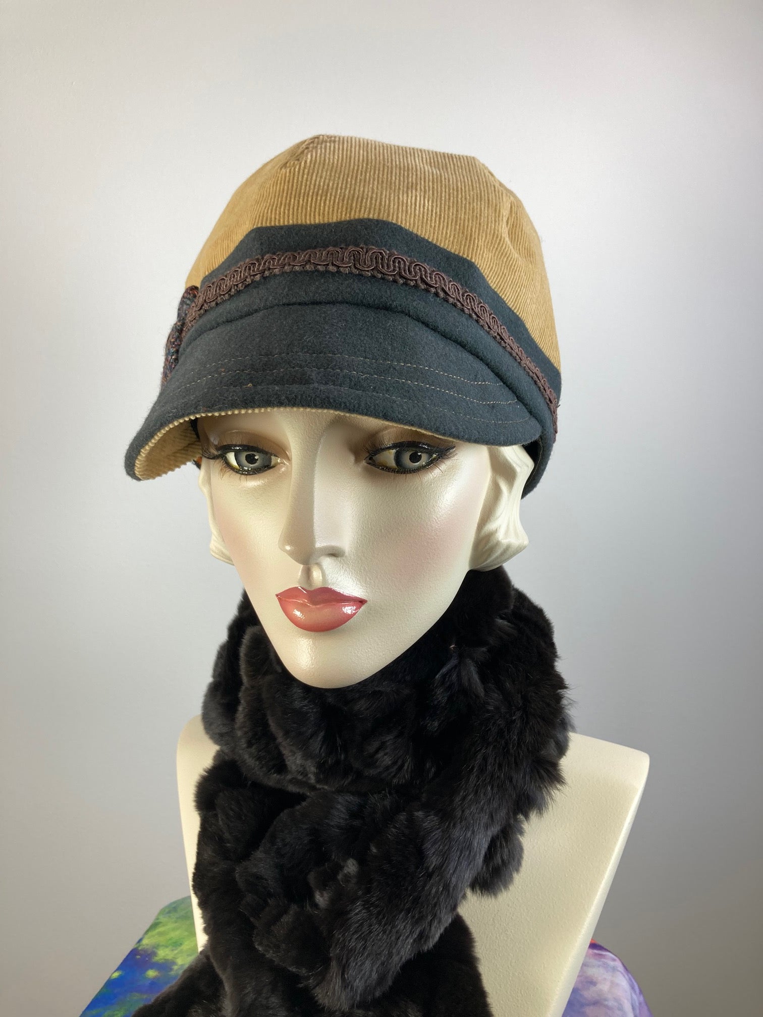 Women's winter hat baseball style. Newsboy hat Camel, Hunter Green. Casual hat ladies. Warm comfy hat. Fabric travel hat. Ladies soft hat.