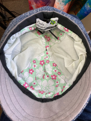 Womens Multi Fabric one of a kind newsboy hat. Comfy travel ladies hat. Cozy Chic blue casual winter hat. Gatsby Shabby chic soft ladies hat