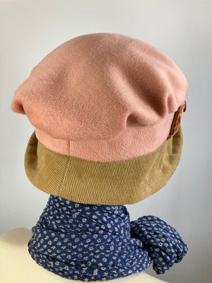 Shabby chic Downton Abbey Hat. Peach tan blue Cloche Hat. Winter bucket hat. Stylish plaid Fabric Hat. Womens Travel Hat. Great Gatsby Hat.