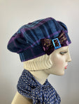 Womens blue purple flannel winter beret. Soft wool tam hat ladies. Cozy neutral hat. Chic casual beret hat. Gatsby shabby chic womens hat.
