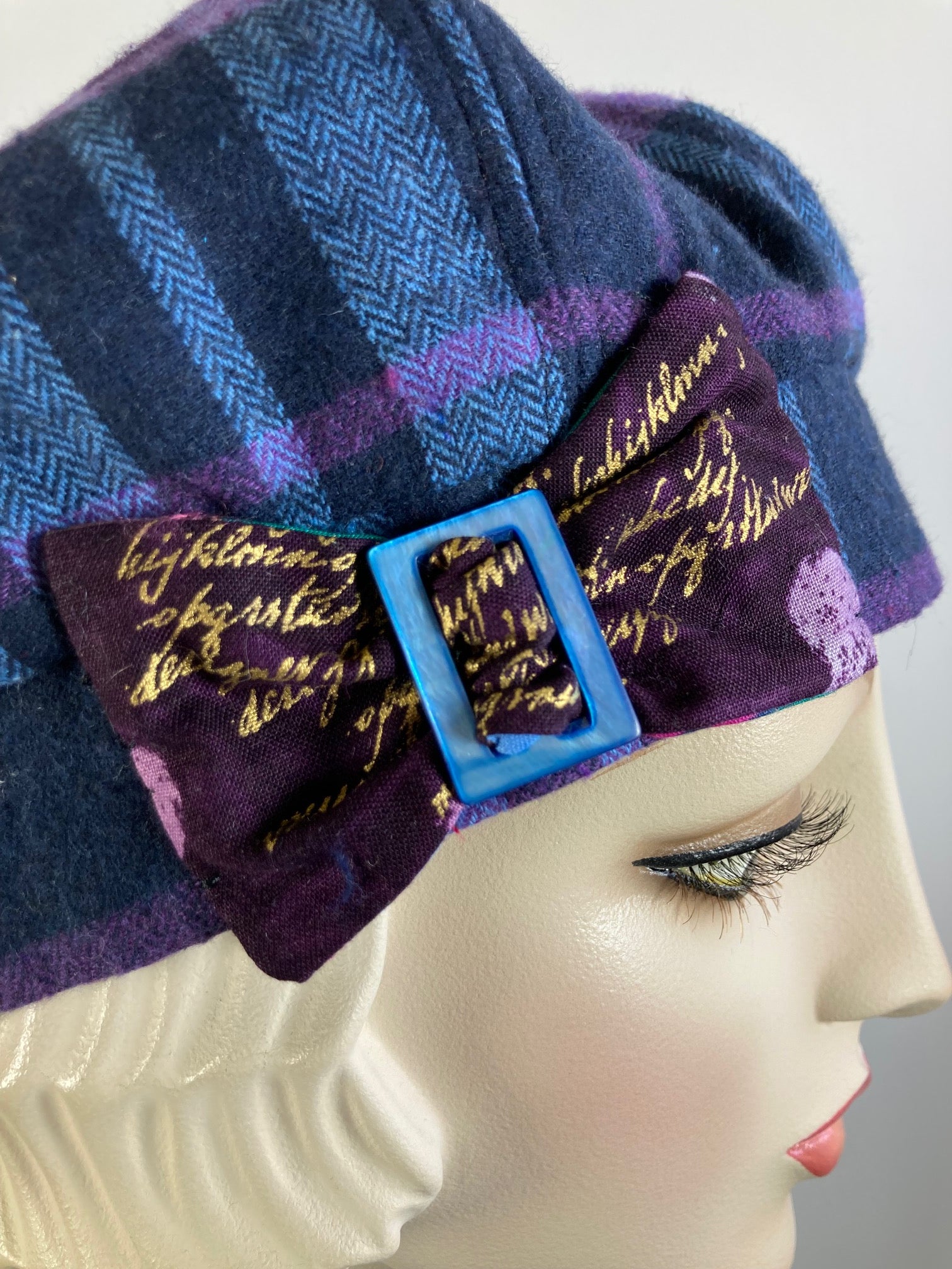 Womens blue purple flannel winter beret. Soft wool tam hat ladies. Cozy neutral hat. Chic casual beret hat. Gatsby shabby chic womens hat.
