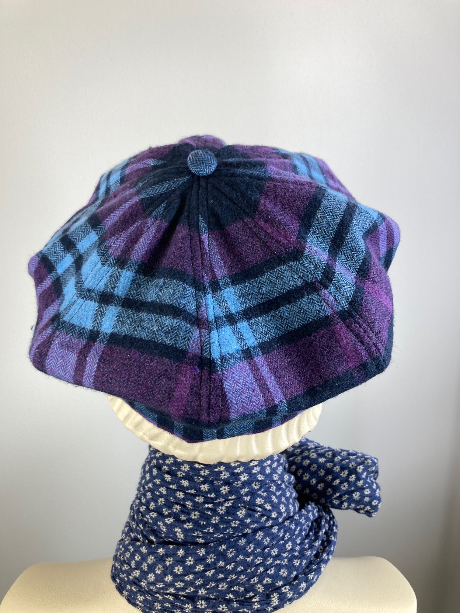 Womens blue purple flannel winter beret. Soft wool tam hat ladies. Cozy neutral hat. Chic casual beret hat. Gatsby shabby chic womens hat.