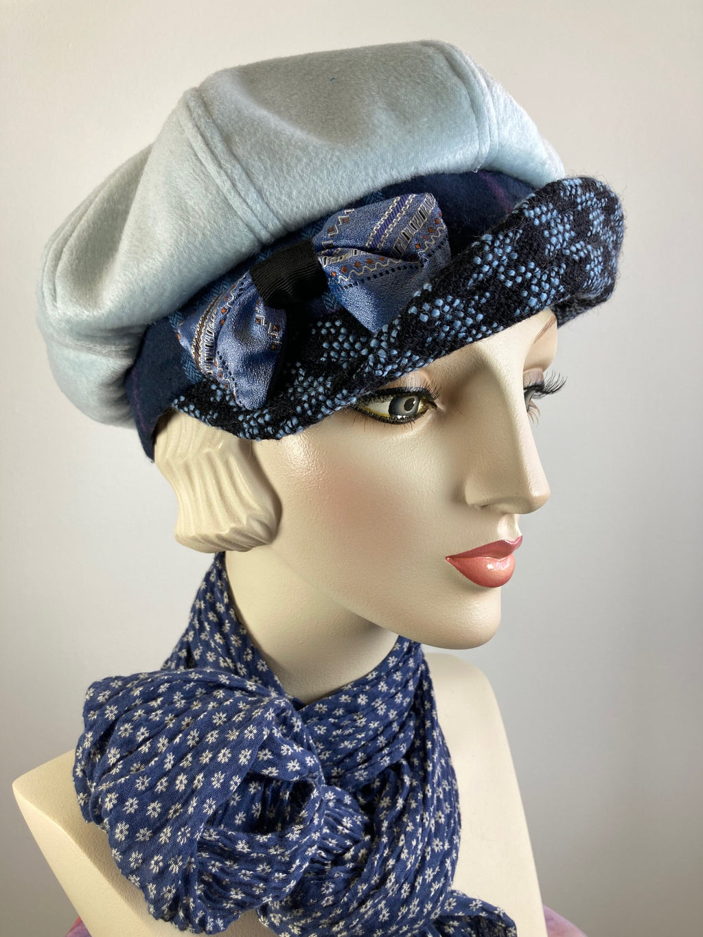 Womens Blue and Black Hat. Soft Newsboy Hat. Slouchy Newsboy Cap. Ladies Warm Winter Hat. Classic ladies paperboy hat. Cabbie hat women.