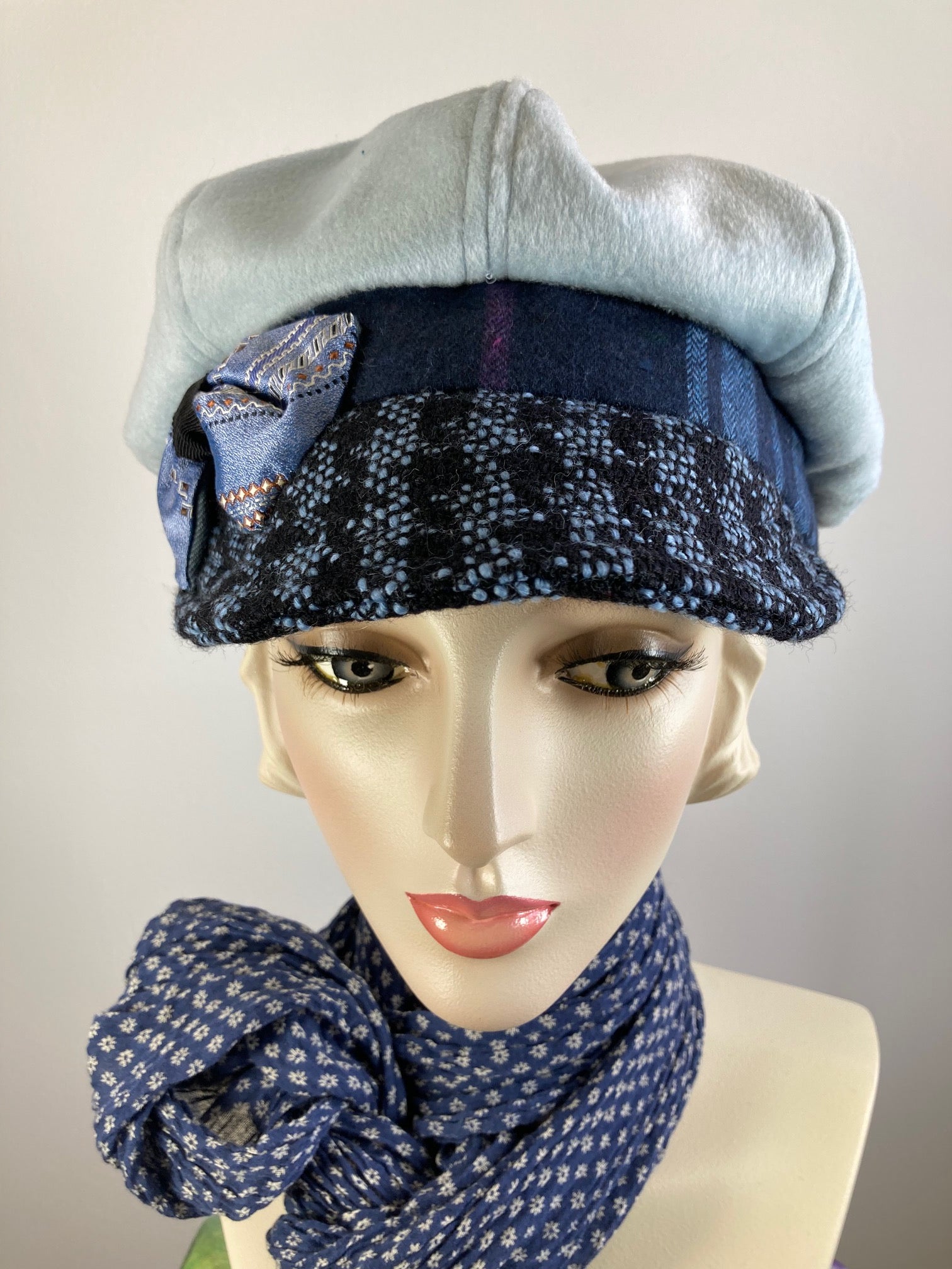 Womens Blue and Black Hat. Soft Newsboy Hat. Slouchy Newsboy Cap. Ladies Warm Winter Hat. Classic ladies paperboy hat. Cabbie hat women.