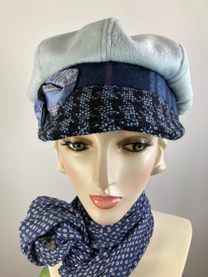 Womens Blue and Black Hat. Soft Newsboy Hat. Slouchy Newsboy Cap. Ladies Warm Winter Hat. Classic ladies paperboy hat. Cabbie hat women.