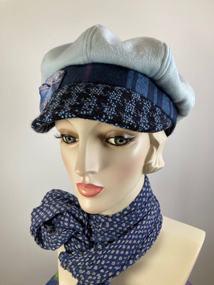 Womens Blue and Black Hat. Soft Newsboy Hat. Slouchy Newsboy Cap. Ladies Warm Winter Hat. Classic ladies paperboy hat. Cabbie hat women.