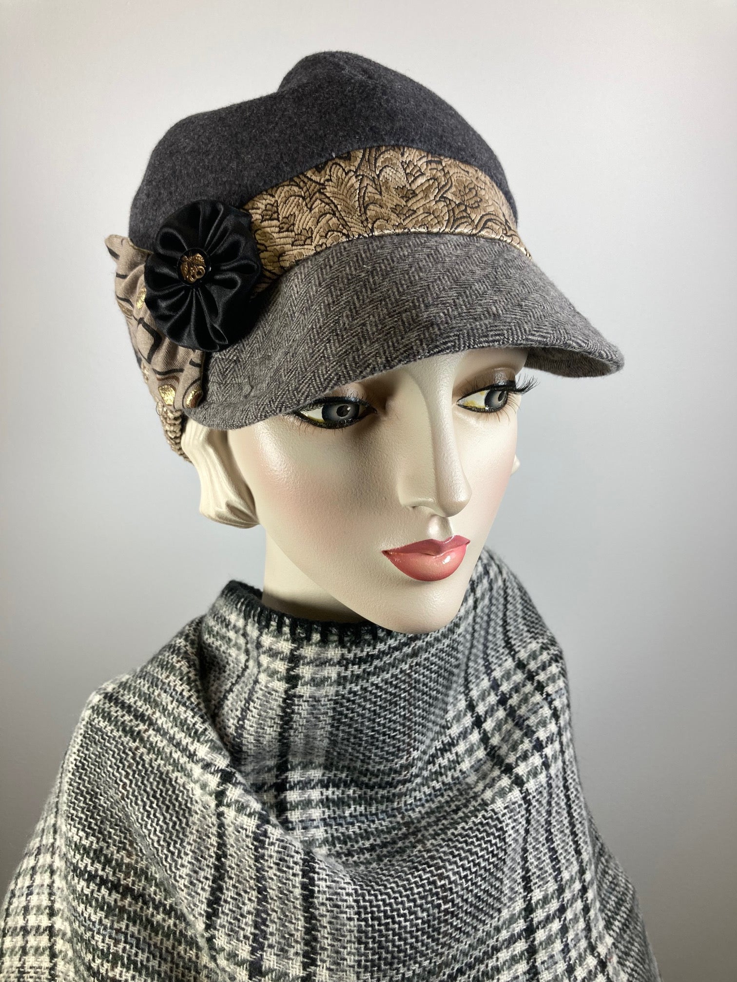 Women's winter hat newsboy baseball style in gray, Tan, Black. Casual ladies Warm comfy headwear. Female Soft Fabric travel hat.