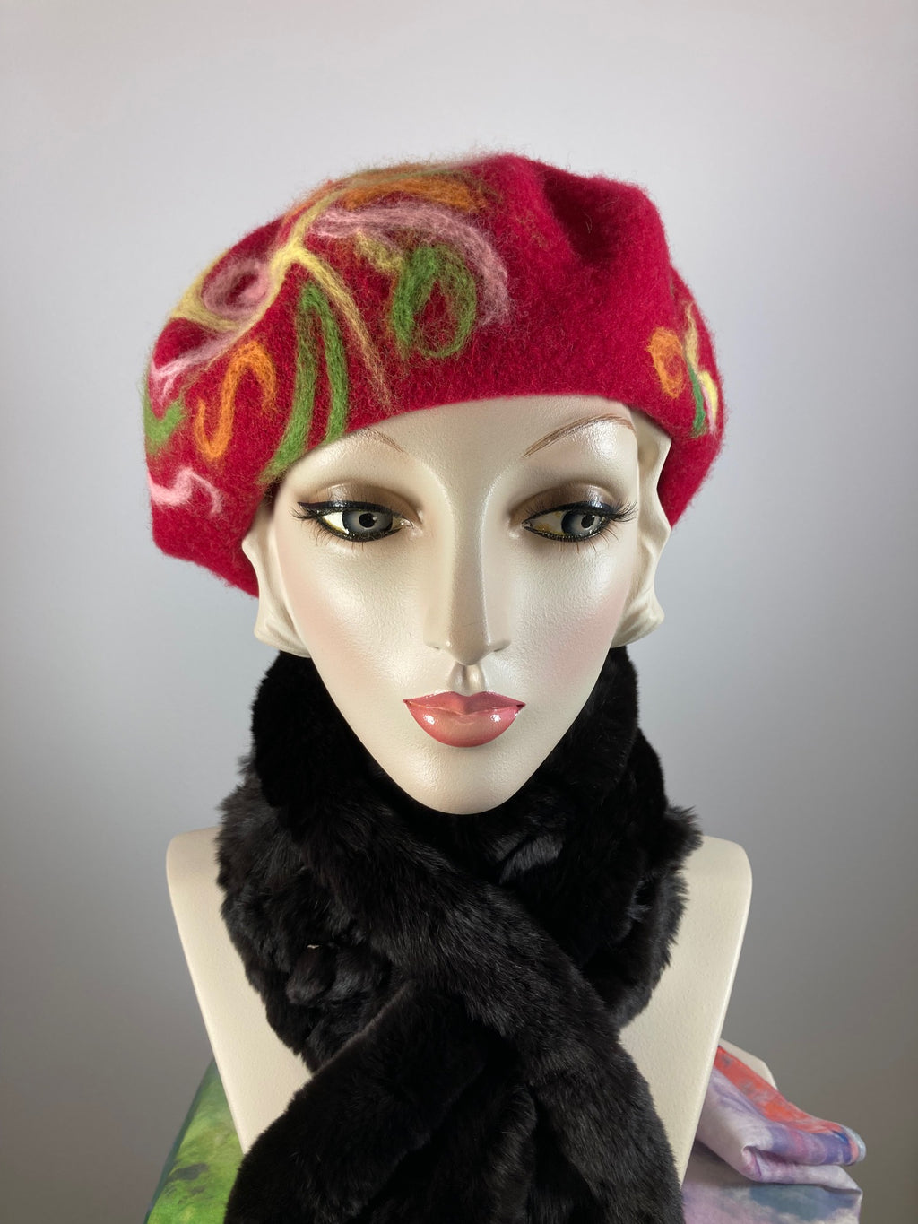 Womens Red Felted Wool French Beret Hat. Womens fancy soft Casual Winter Headwear. Classic embellished beret for women. Warm travel hat tam.