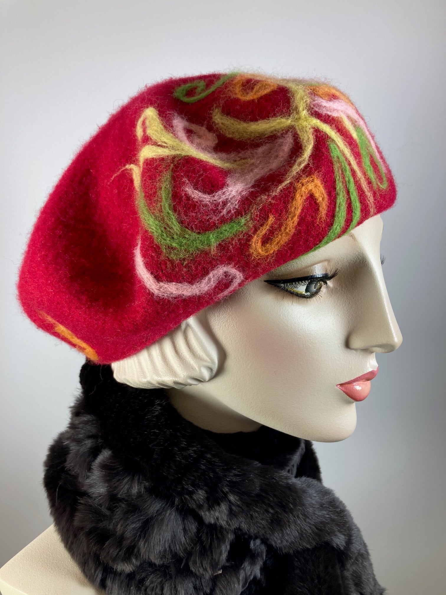 Womens Red Felted Wool French Beret Hat. Womens fancy soft Casual Winter Headwear. Classic embellished beret for women. Warm travel hat tam.