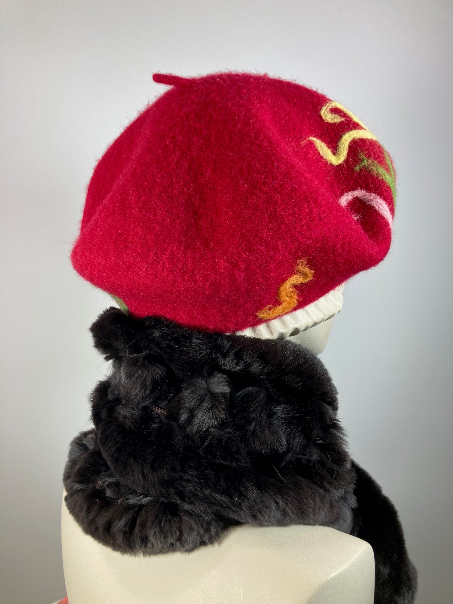 Womens Red Felted Wool French Beret Hat. Womens fancy soft Casual Winter Headwear. Classic embellished beret for women. Warm travel hat tam.