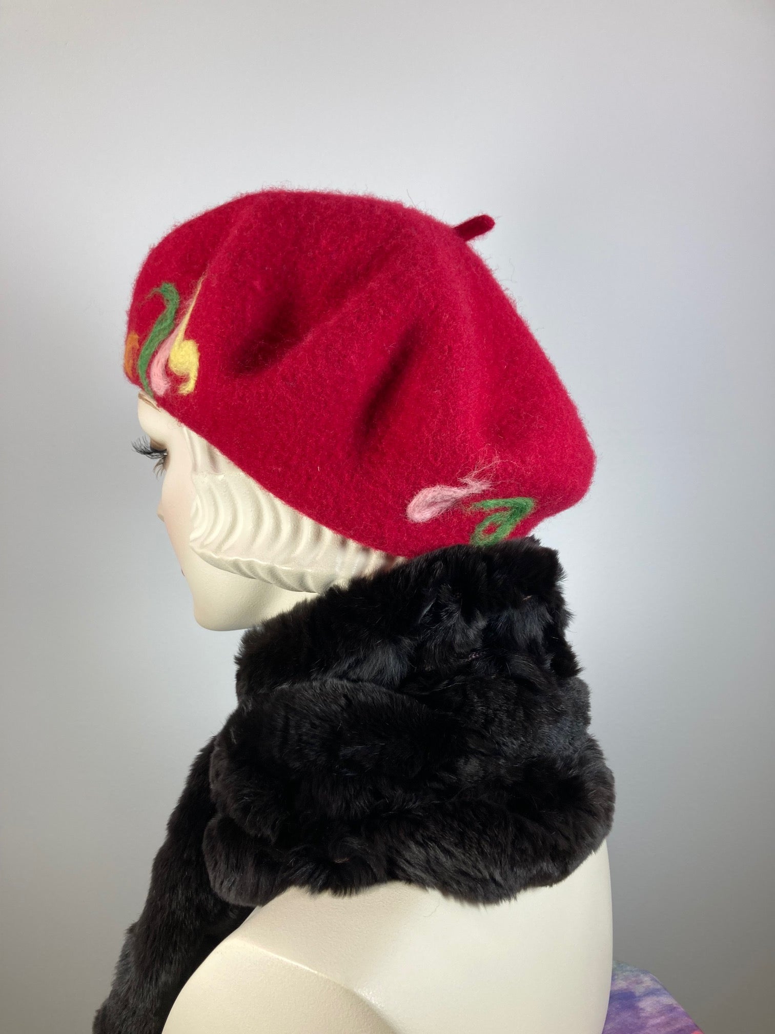 Womens Red Felted Wool French Beret Hat. Womens fancy soft Casual Winter Headwear. Classic embellished beret for women. Warm travel hat tam.