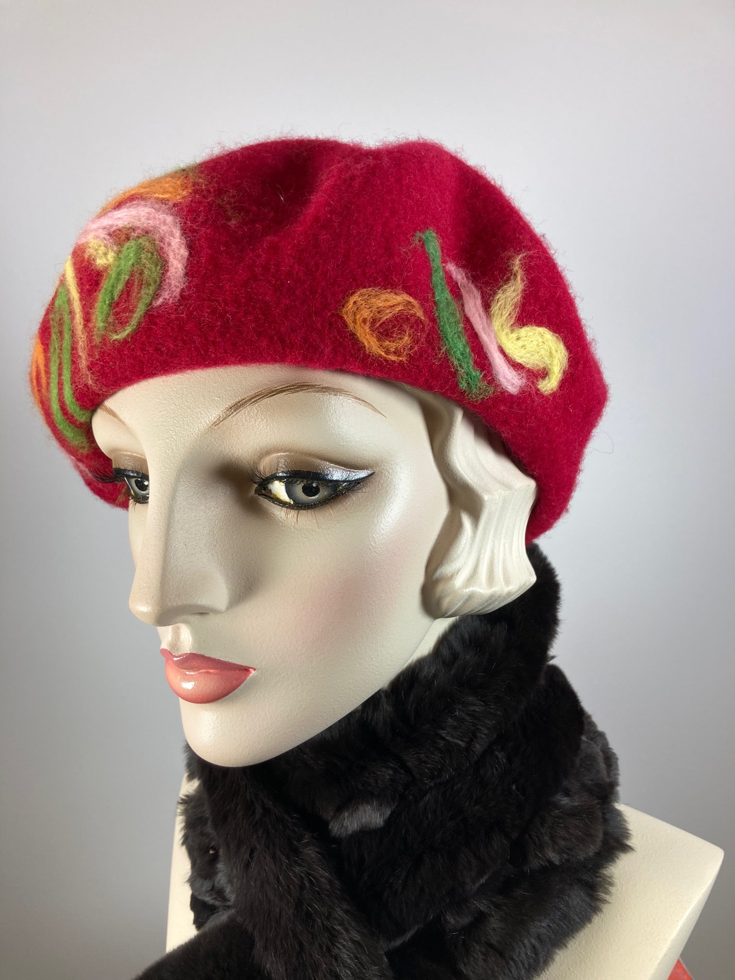 Womens Red Felted Wool French Beret Hat. Womens fancy soft Casual Winter Headwear. Classic embellished beret for women. Warm travel hat tam.