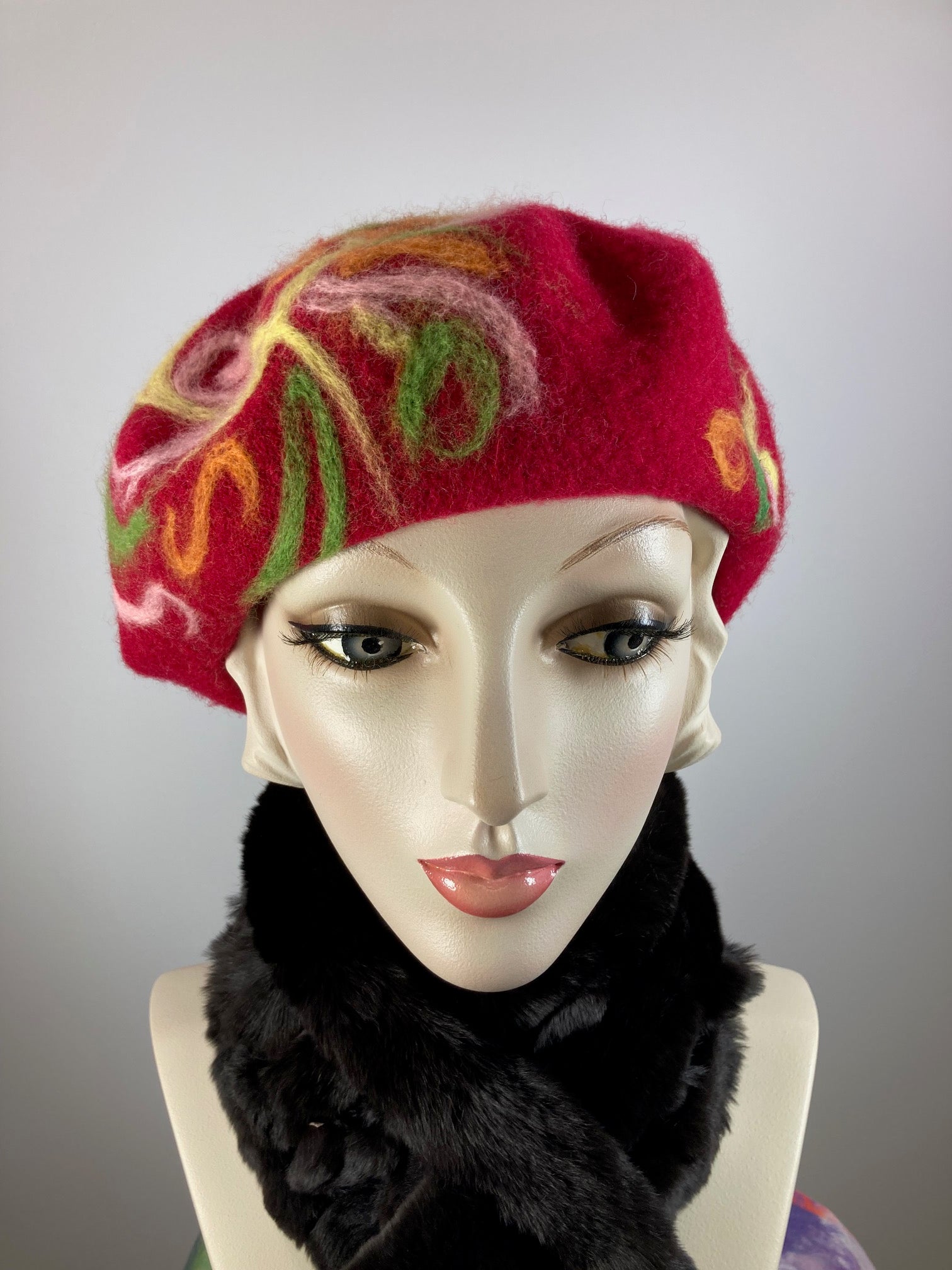 Womens Red Felted Wool French Beret Hat. Womens fancy soft Casual Winter Headwear. Classic embellished beret for women. Warm travel hat tam.