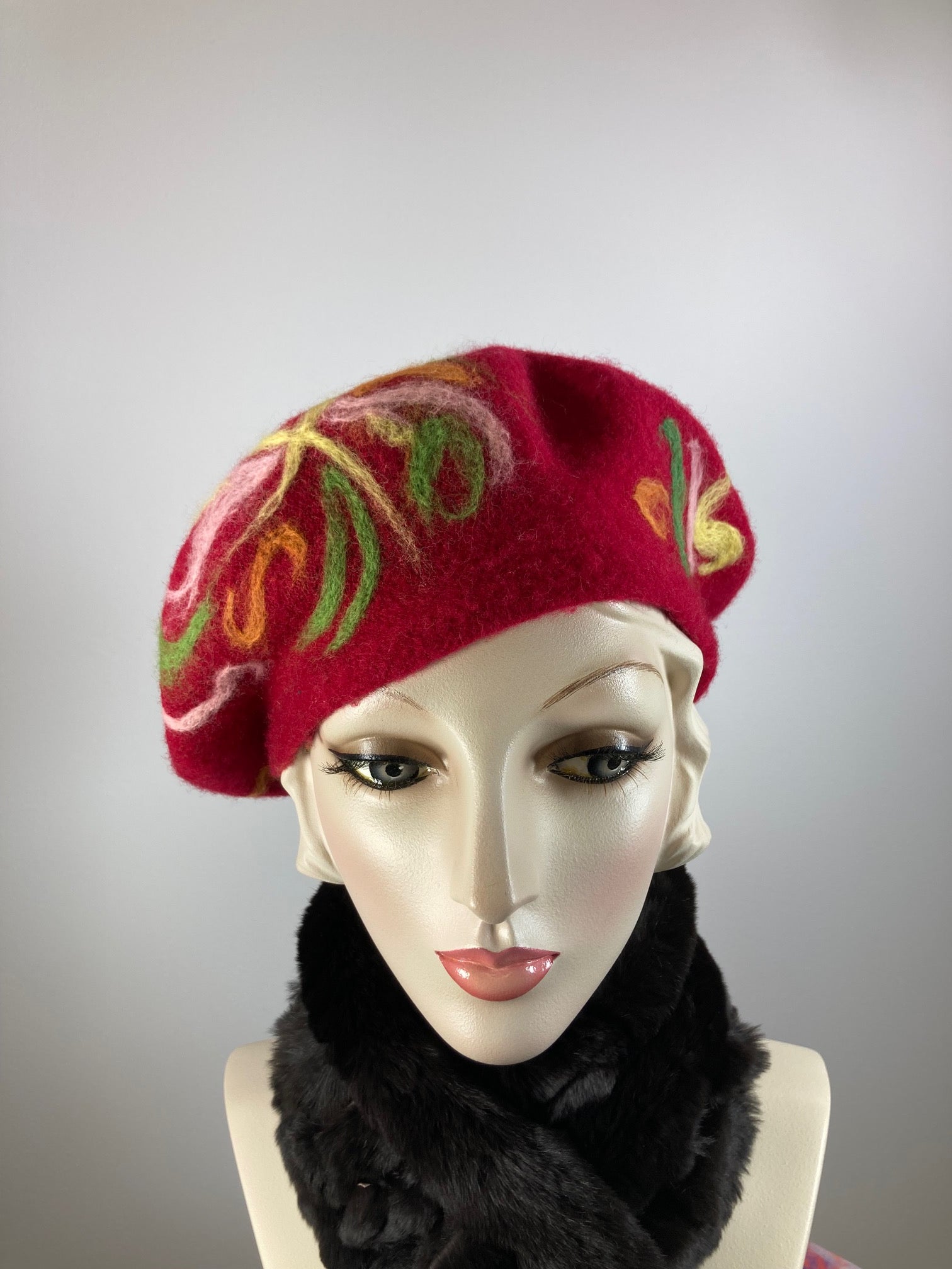 Womens Red Felted Wool French Beret Hat. Womens fancy soft Casual Winter Headwear. Classic embellished beret for women. Warm travel hat tam.