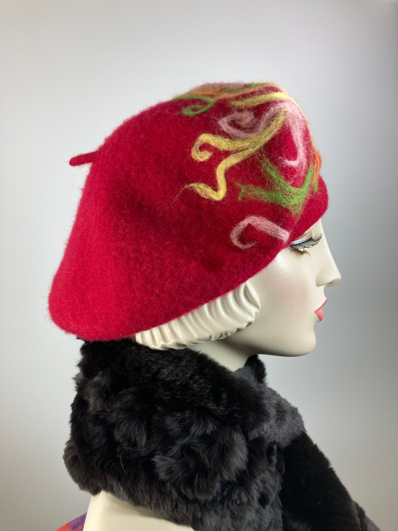 Womens Red Felted Wool French Beret Hat. Womens fancy soft Casual Winter Headwear. Classic embellished beret for women. Warm travel hat tam.