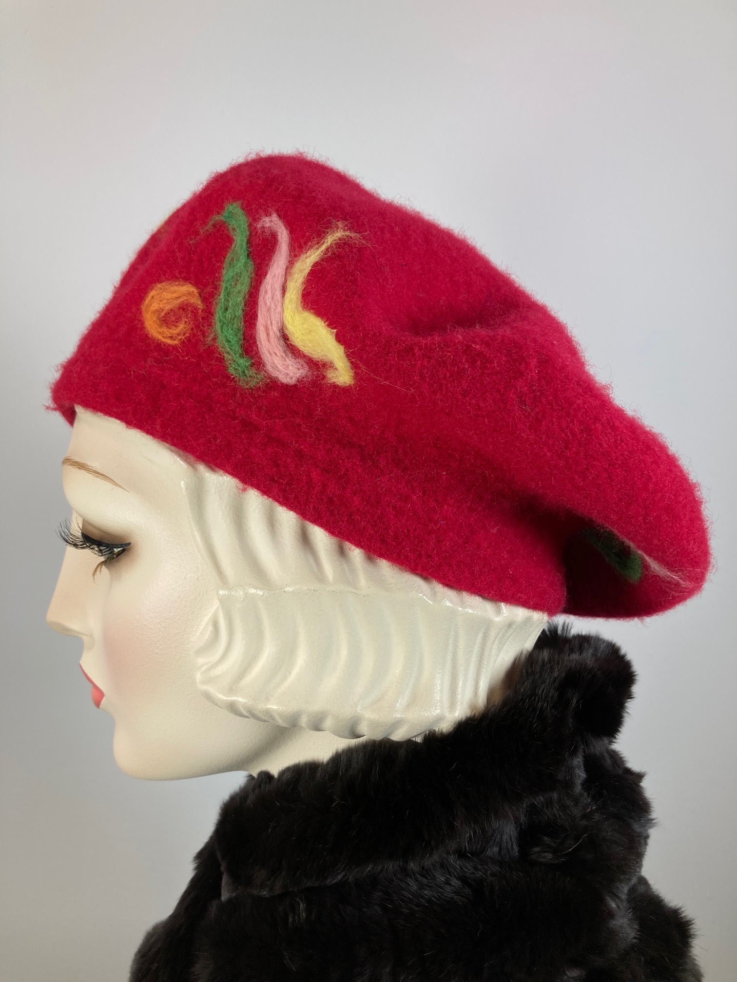 Womens Red Felted Wool French Beret Hat. Womens fancy soft Casual Winter Headwear. Classic embellished beret for women. Warm travel hat tam.