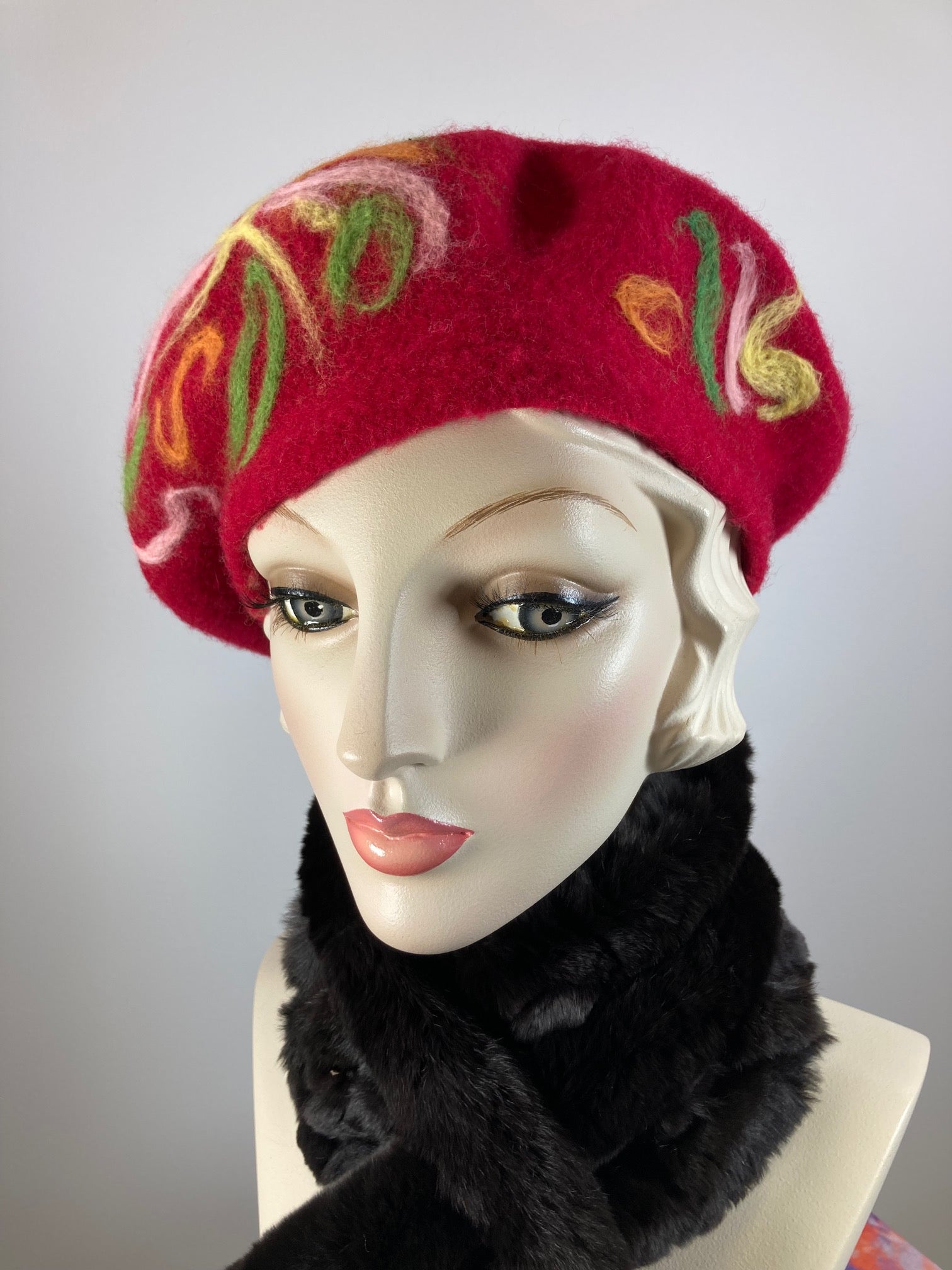 Womens Red Felted Wool French Beret Hat. Womens fancy soft Casual Winter Headwear. Classic embellished beret for women. Warm travel hat tam.