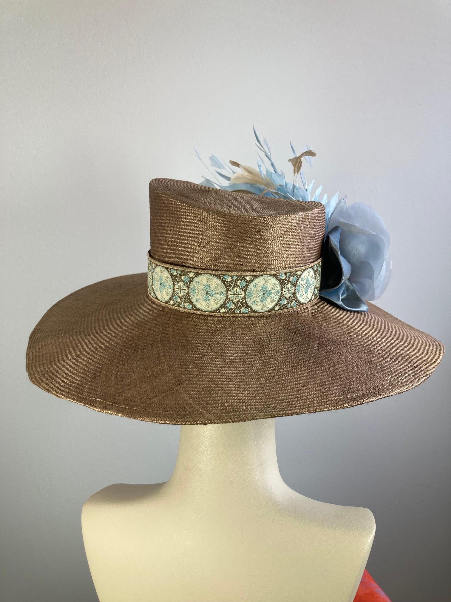 Dark tan mocha wide brim hat. Kentucky Derby Hat. Carraige 