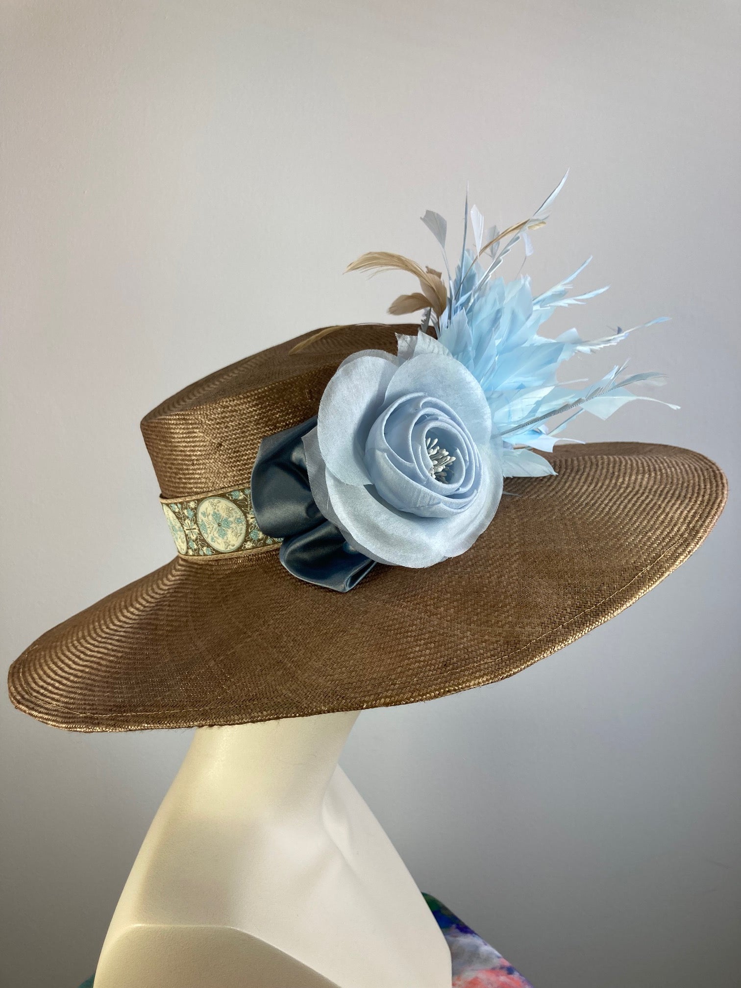 Dark tan mocha wide brim hat. Kentucky Derby Hat. Carraige  display picture 2